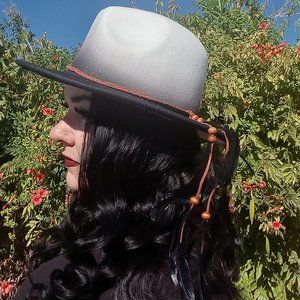 Ombre Black White Fedora with Feather Hat Band